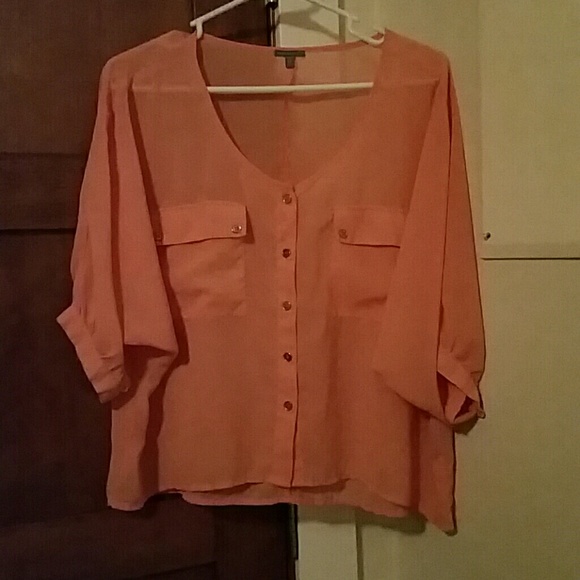 Sheer button up 3/4 sleeve top