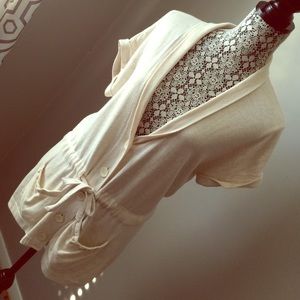 Short sleeve button cardigan with tie waist