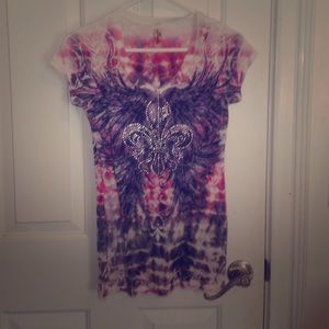 Pink and purple tee with bedazzled fleur de lis