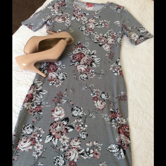 grey floral midi dress