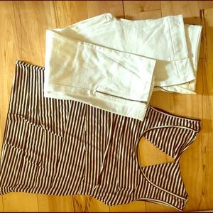 Cache top with white ankle crop pants