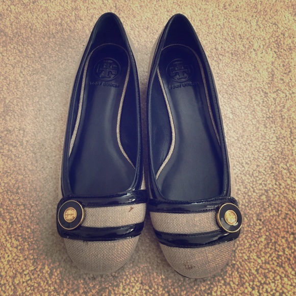Tory burch ballerinas flats. Beige w/ leather trim - Picture 1 of 4
