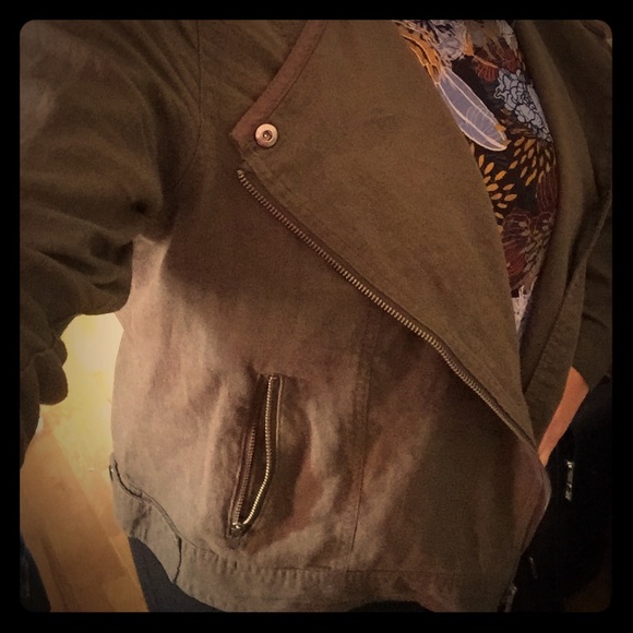 Army green linen Moto jacket