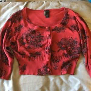 Red cropped cardigan