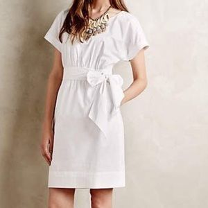 Ribboned Poplin White Dress