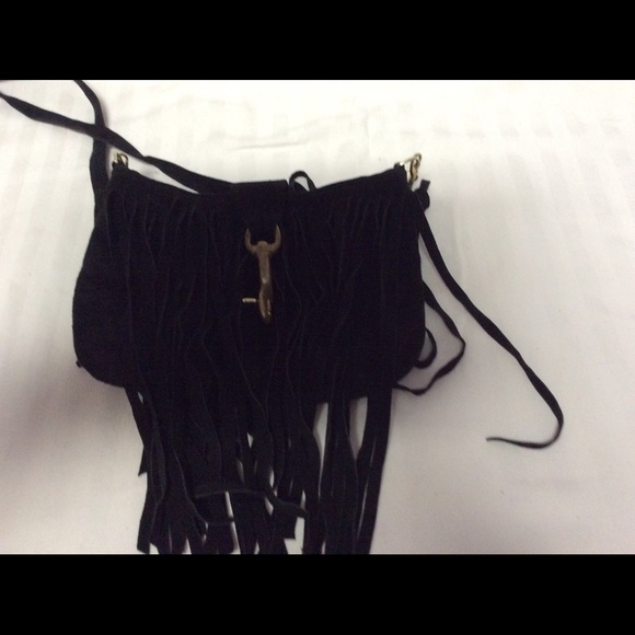 J.J Winter black sued clutch with shoulder strap