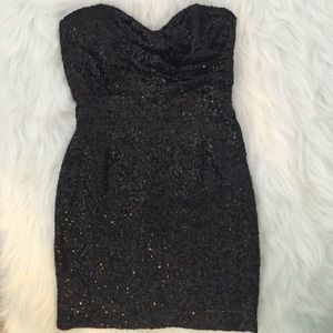 Black Strapless Sequin Mini Dress