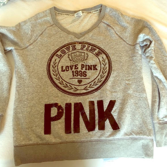VS PINK Gray V-Neck Pullover Sz Small