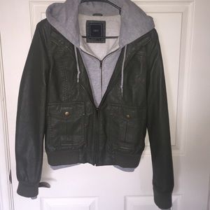 Obey forest green leather jacket