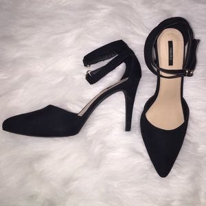 Black ankle strap suede sandals