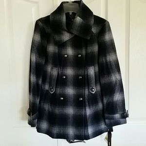 New purple and gray plaid like print wool coat