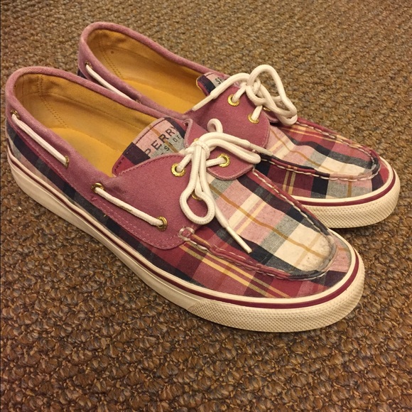 Pink plaid sperrys