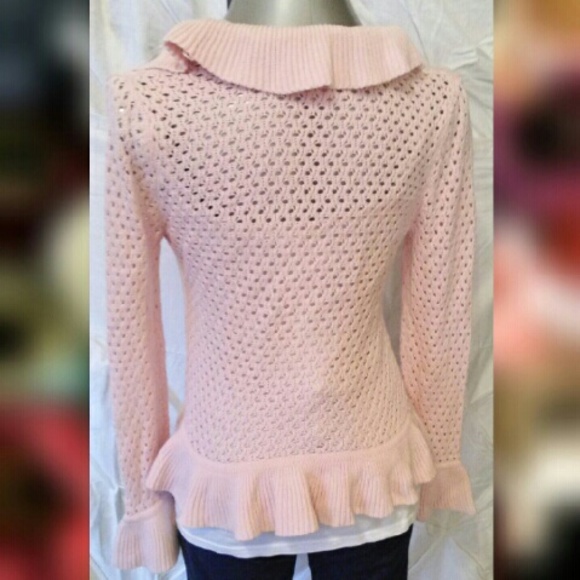 Pink knit sweater cardigan w/ruffles - Picture 3 of 4
