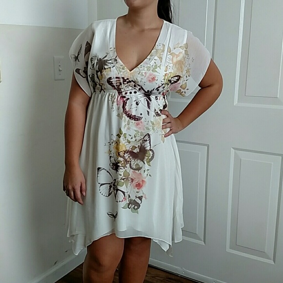 Maurices white butterfly dress