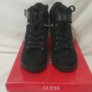 Guess Black Studded Sneaker Wedges