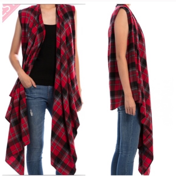 Jackets & Blazers - PLAID SCARF DETAIL VEST