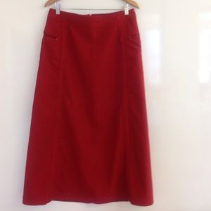 Long red skirt by Patagonia.