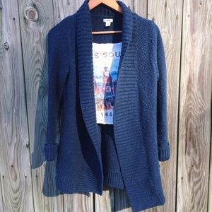 Blue speckled knit open cardigan