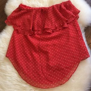 Rebecca Taylor red polka dot strapless top silk