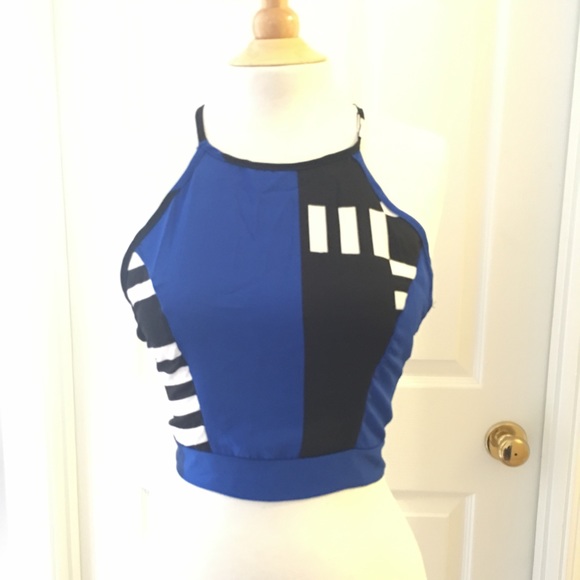 Royal blue & black Crop Top