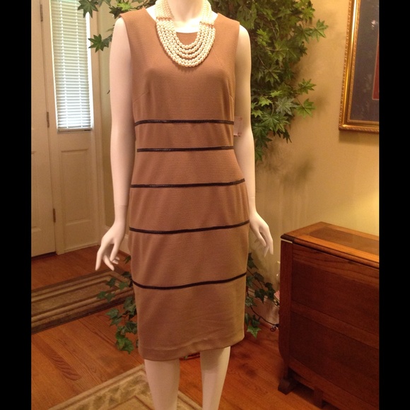 Kasper brown dress with black leather :Size 10 NWT