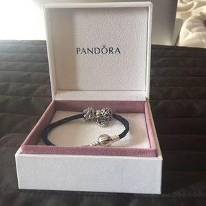 ONE DAY ONLY SALE Pandora black bracelet w charms!