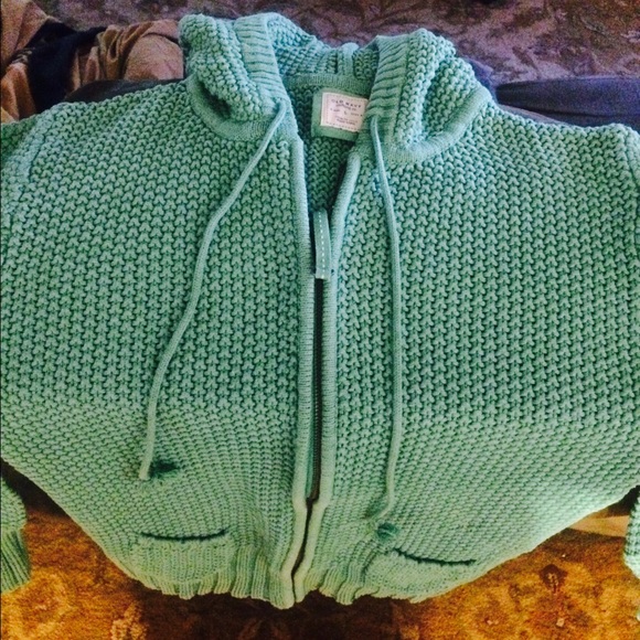 Teal green chunky zip up sweater - Picture 2 of 2