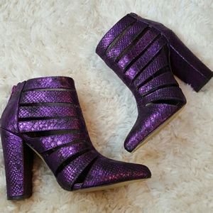 Michael Antonio purple snakeskin booties