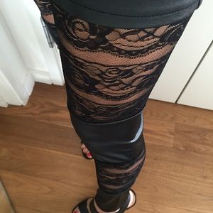 NWOT Lace & Faux Leather Leggings