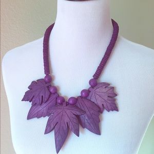 Lot of 2 Vintage wood necklaces Purple leaf &Fruit