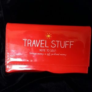 Red patent travel clutch **FUN!**