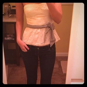 White Strapless Peplum Top