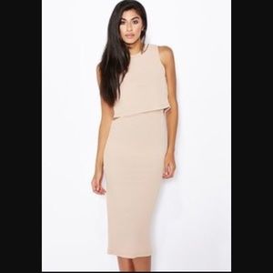 Topshop Cutout Midi Dress in Nude/Peach