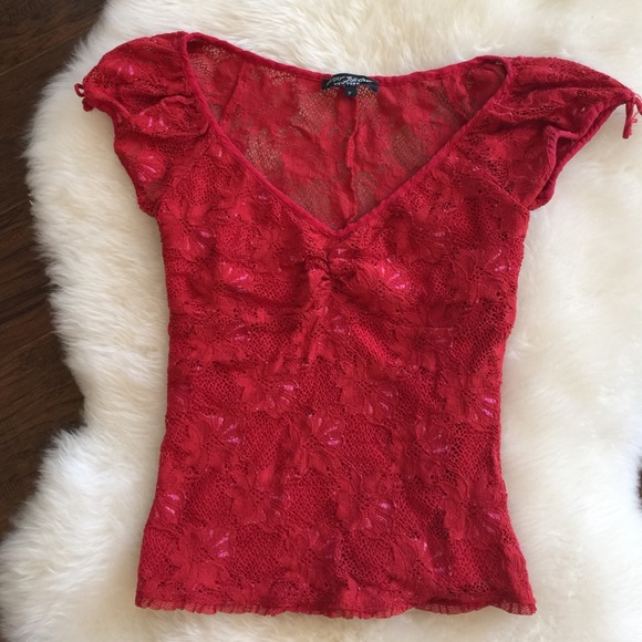 Betsey Johnson red knit lace in floral pattern