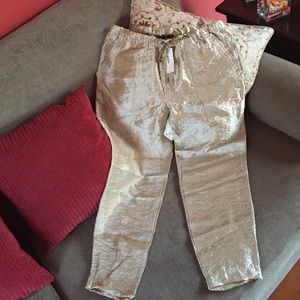 J Crew gold ankle pants. Great for holidays