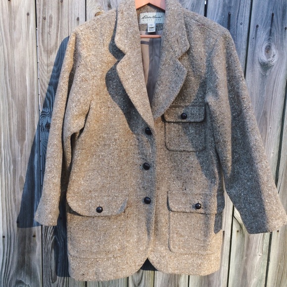 Vintage Eddie Bauer brown wool tweed pea coat