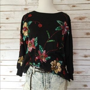 Sequined Ugly Christmas Holiday Floral Sweater