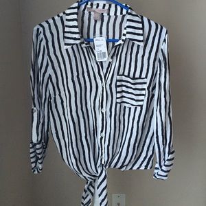 Black&white striped woven shirt