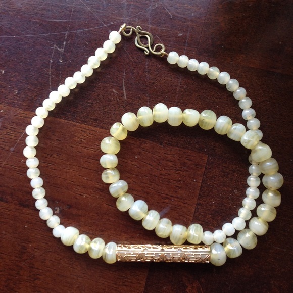 Anthropologie Jewelry - Anthropologie Jade-Look Necklace w/ Gold Filigree