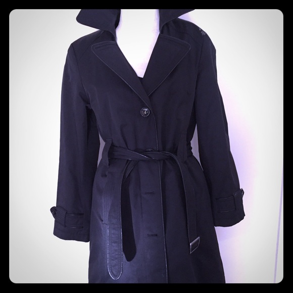 Black Trench with faux leather trim