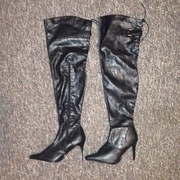 Black thigh high boots