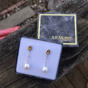 A.R. Morris pearl and citrine silver earrings