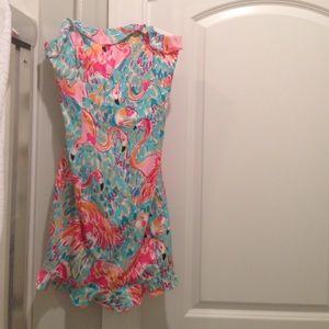 Lily Pulitzer strapless dress in flamingo print