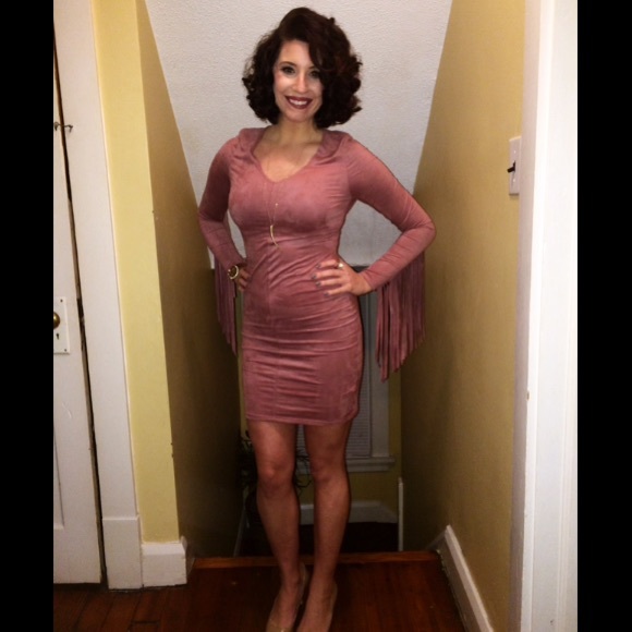 Faux Suede Fringe Dress