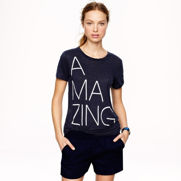 J. Crew "AMAZING" Linen Tee in Navy