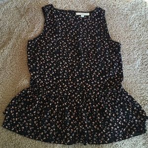 LOFT Black Floral Sleeveless Peplum