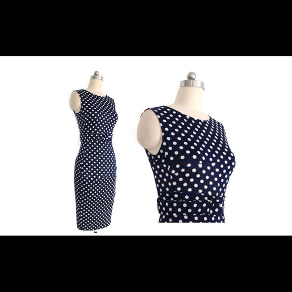 gorgeous dark blue and polka dot midi dress. - Picture 2 of 2