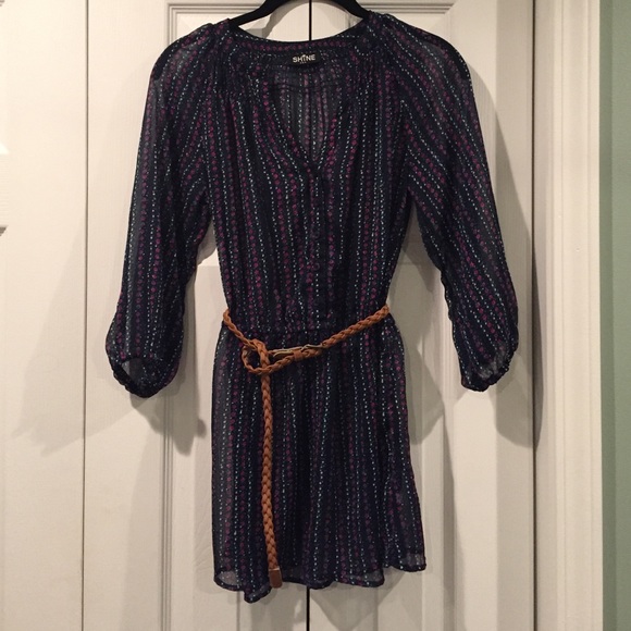 Shine Navy Floral Print Belted Tunic - Picture 1 of 3