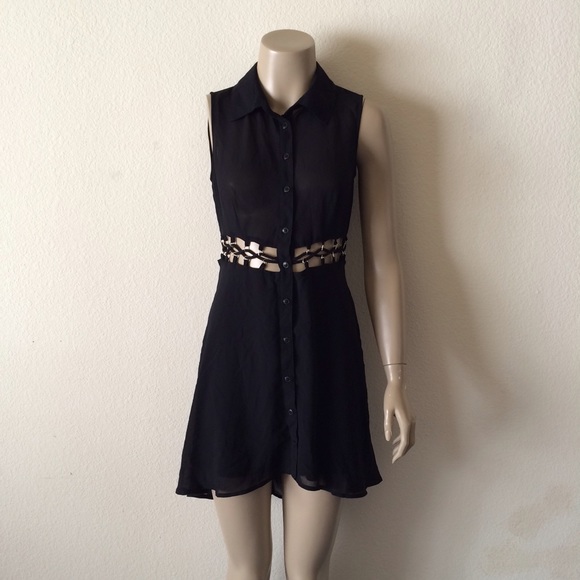 Forever 21 Dresses & Skirts - 🚫SOLD🚫 Sheer Black Button Down Cut Out Lace Up