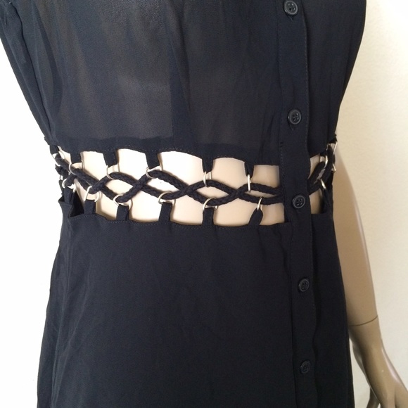 🚫SOLD🚫 Sheer Black Button Down Cut Out Lace Up - Picture 3 of 4